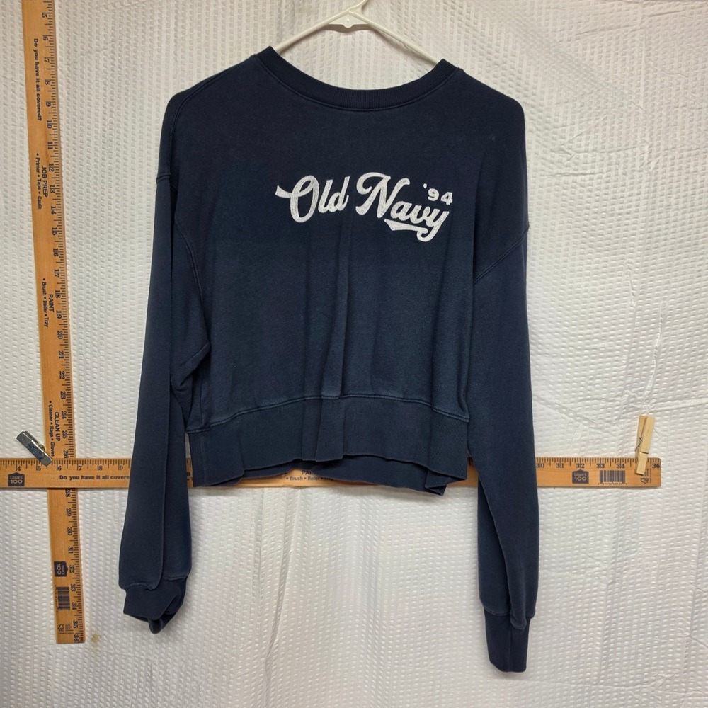 Old Navy XS Navy Blue SoComfy Terry Cropped Graphic Sweatshirt '94 Script